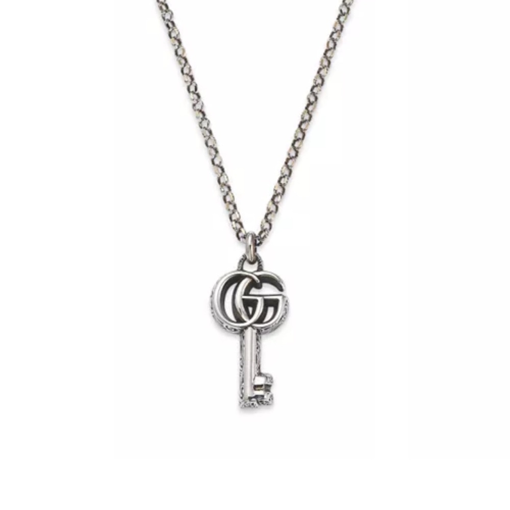New Gucci Sterling Silver GG Key Pendant Necklace